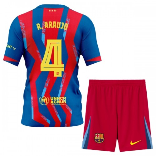 Fotbollskläder Barn FC Barcelona R. Araujo 4 Fjärdetröja 2025-26 - Kortärmad Fotbollskläder Barn FC Barcelona R. Araujo 4 Fjärdetröja 2025-26 - Kortärmad