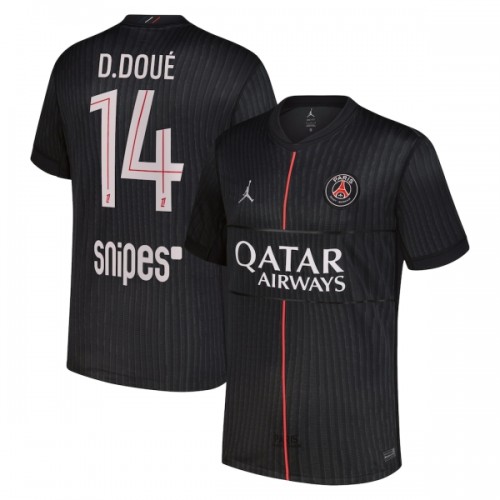 Fotbollskläder Paris Saint-Germain D. Doue 14 Fjärdetröja Jordan 2025-26 - Kortärmad Fotbollskläder Paris Saint-Germain D. Doue 14 Fjärdetröja Jordan 2025-26 - Kortärmad