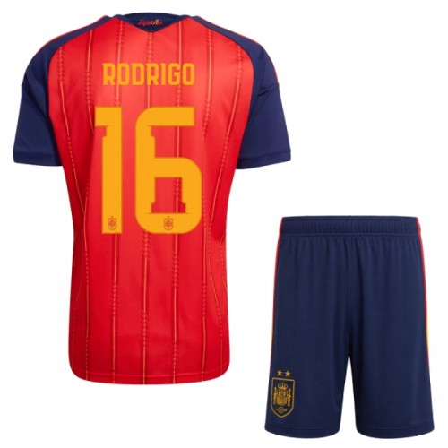 Fotbollskläder Barn Spanien 2 Stars Rodrigo 16 Hemmatröja VM 2026 - Kortärmad Fotbollskläder Barn Spanien 2 Stars Rodrigo 16 Hemmatröja VM 2026 - Kortärmad