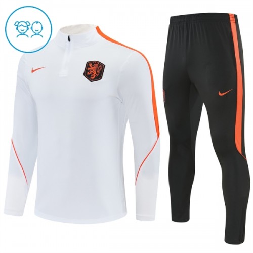 Barn Nederländerna Trainings Sweatshirt Quarter-Zip 2026-27 Vit Barn Nederländerna Trainings Sweatshirt Quarter-Zip 2026-27 Vit